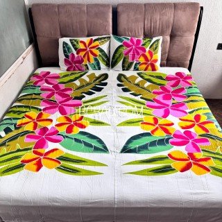 Hot Sale New Design Rayon Bedsheet Hand Painted Floral Design by Balinese Artisans